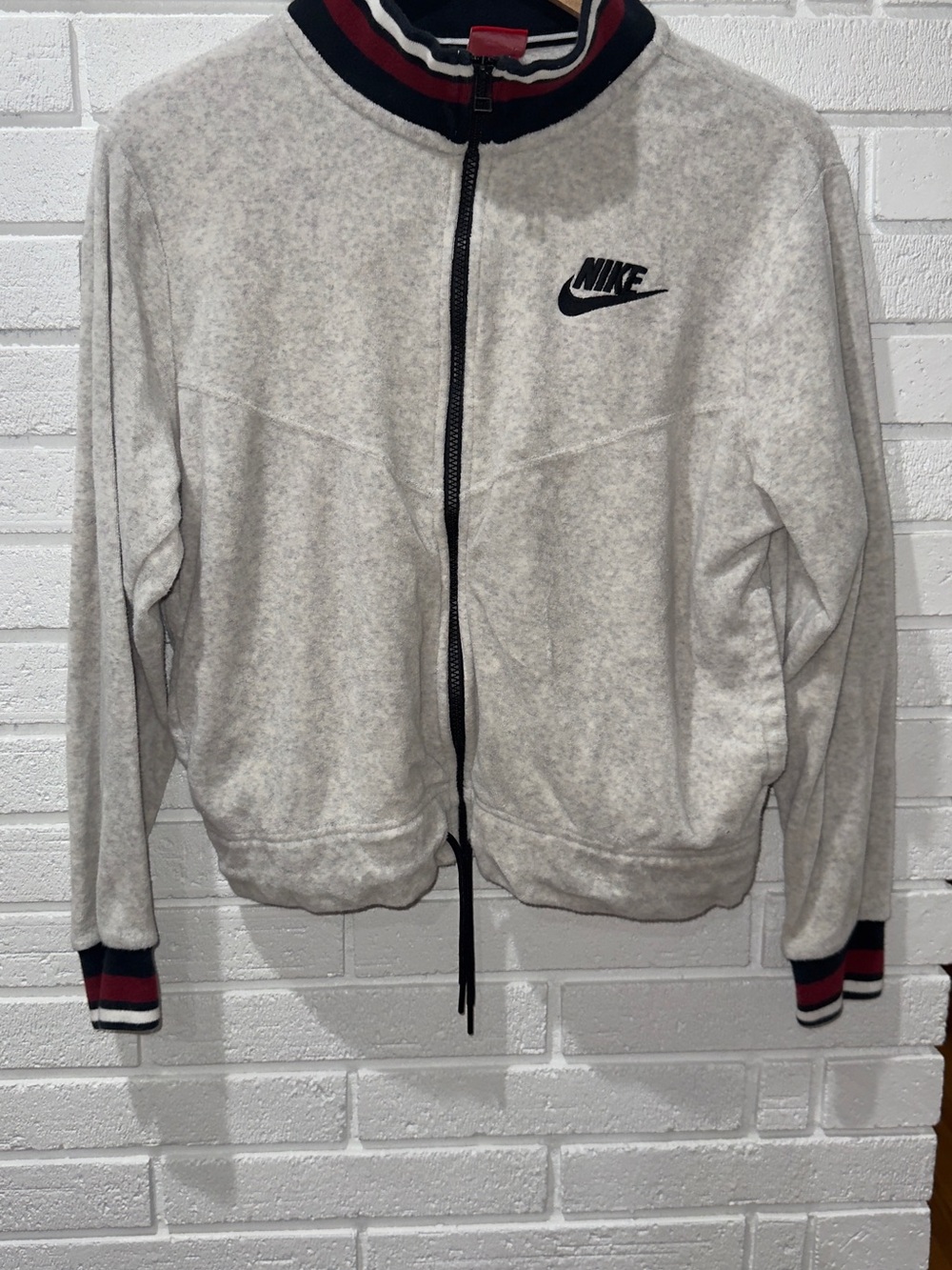 Nike Sportswear Full Zip Track Jacket Womens M Gray French Terry Pockets Y2K Vtg